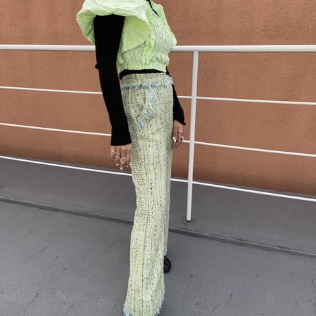 Tweed fringe Wide pants