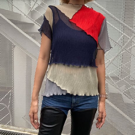 2way multicolor switching sheer blouse