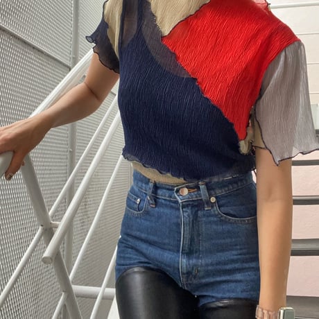 2way multicolor switching sheer blouse