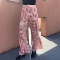 Side pleats check wide pants