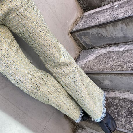 Tweed fringe Wide pants