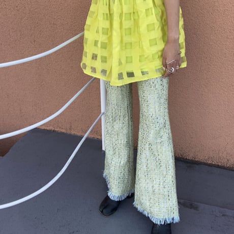 Tweed fringe Wide pants