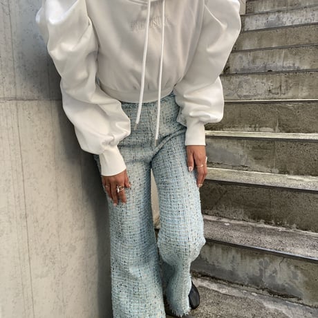 Tweed fringe Wide pants