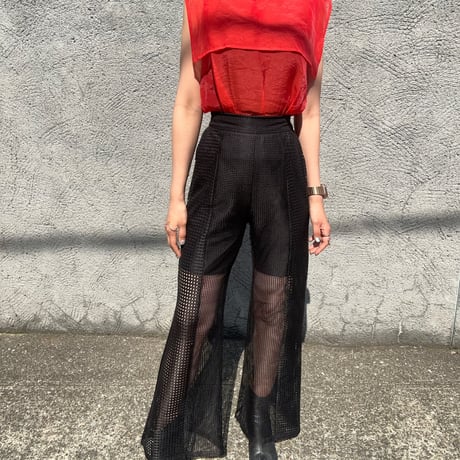 Double square mesh flare pants