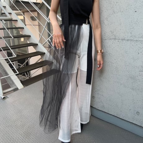 Double square mesh flare pants