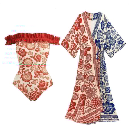 オフショルダーシャーリングカバーアップセット