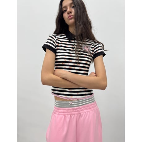 PURE LOVE PIGLET LACE POLO BLACK