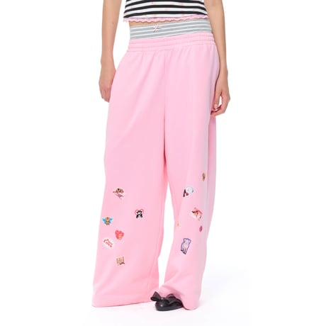 PURE LOVE STICKER LAYERED SWEATPANTS PINK