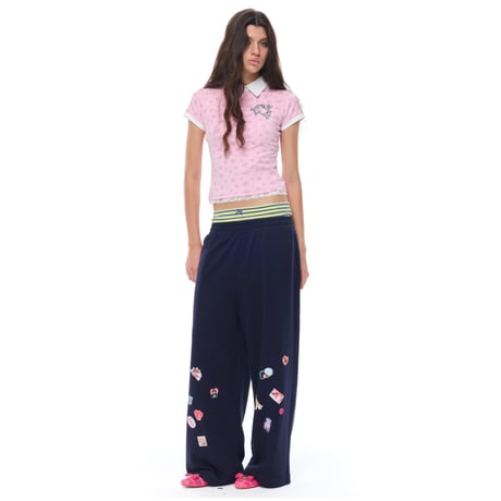PURE LOVE STICKER LAYERED SWEATPANTS NAVY