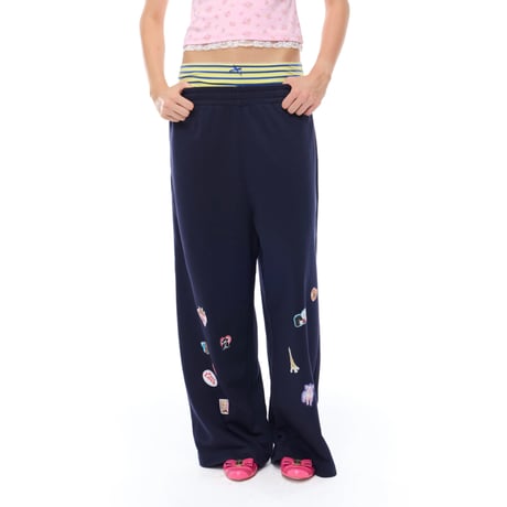 PURE LOVE STICKER LAYERED SWEATPANTS NAVY