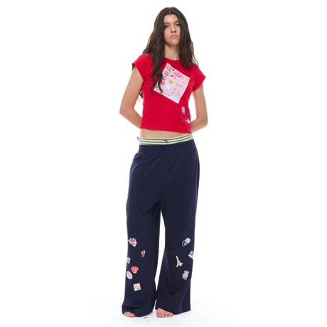 PURE LOVE STICKER LAYERED SWEATPANTS NAVY