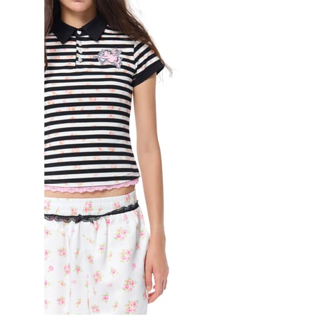 PURE LOVE PIGLET LACE POLO BLACK