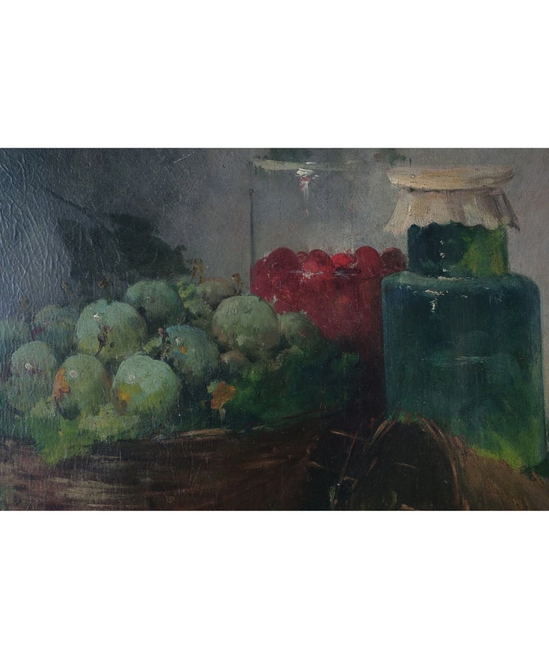 フランス　アンティーク　手描き　絵画　静物画 風合いある色彩豊かな花の油絵