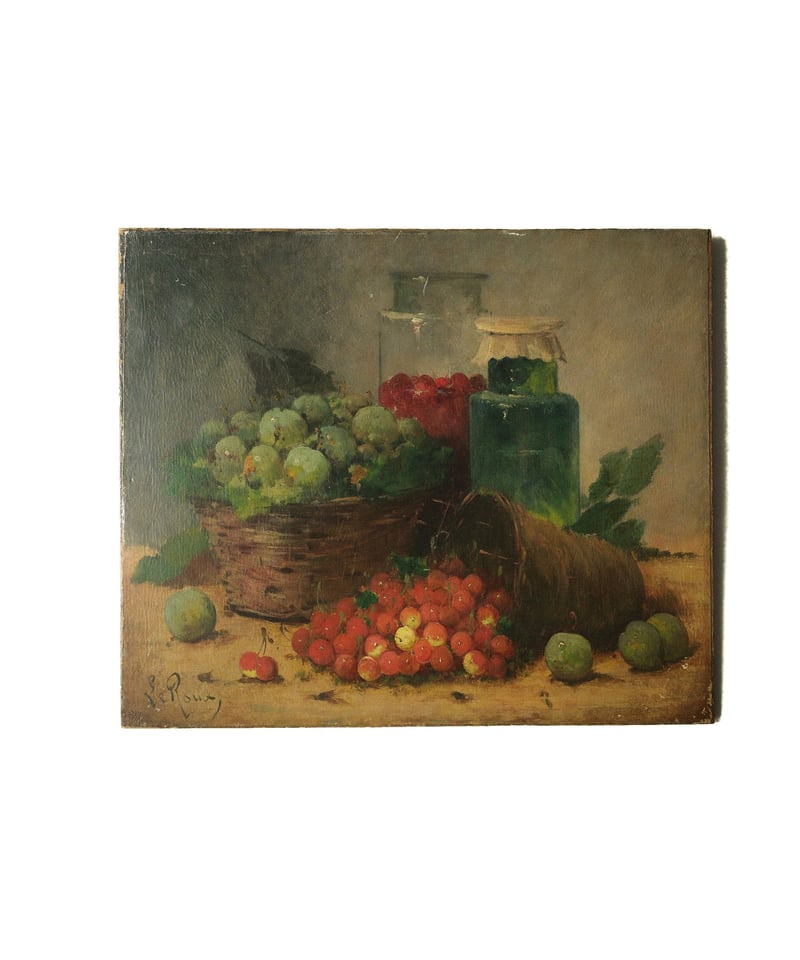 フランス　アンティーク　手描き　絵画　静物画 LE ROUX Constantin (1850-1909) | 1月と7月 フランスアンティーク