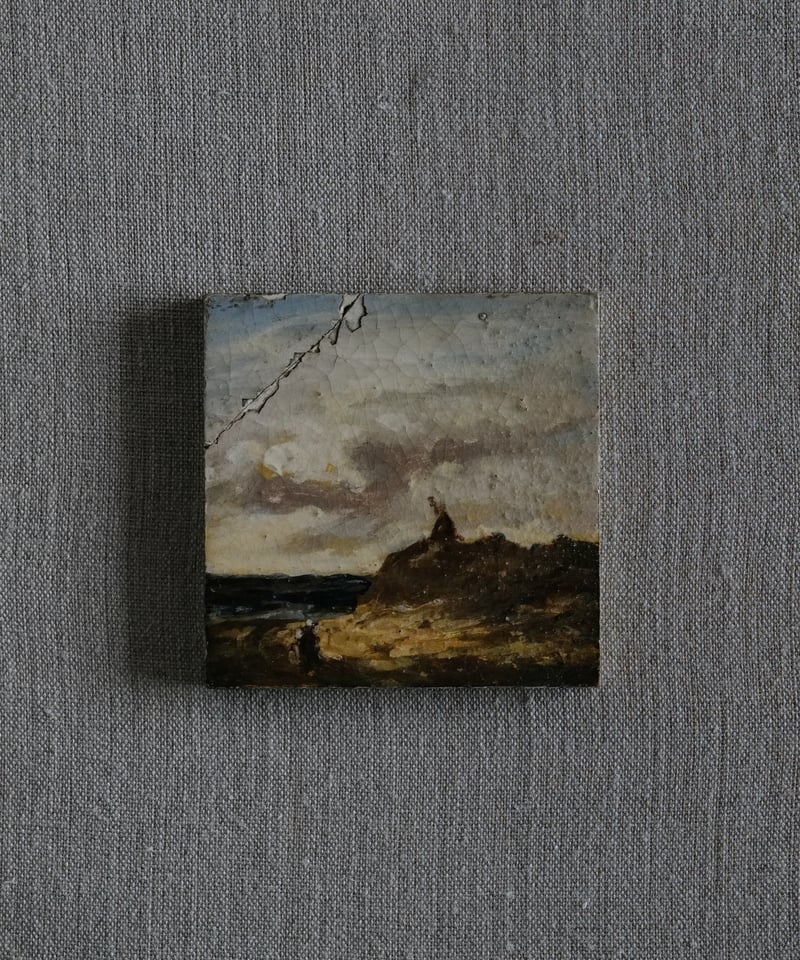 洋画　作者不詳　仮題「ふたり」額18.5×42絵14×27cmフランス製の額縁 洋画 作者不詳 仮題「ふたり」額18.5×42絵14×27cmフランス製の