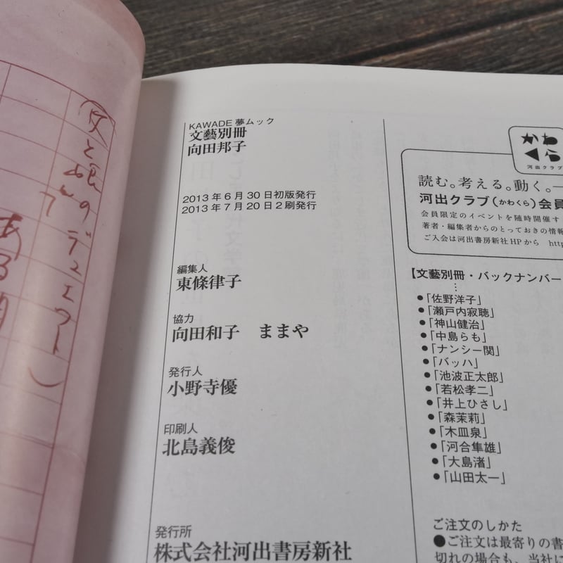 KAWADE 夢ムック 文藝別冊 向田邦子 | 古書店うみつばめ