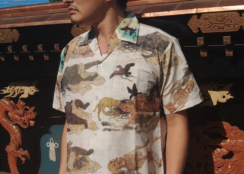 Fukuwauchi アロハシャツ 蝶柄 シルク タグ付き Fukuwauchi フクワウチ