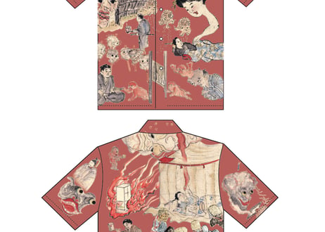 即納！SALE！『稲生物怪録』アロハシャツ　朱色