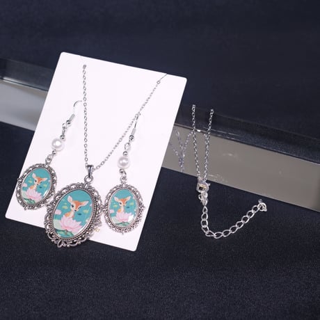 受注生産｜【奈良の鹿を守れ】奈良の鹿と蓮の花ネックレスとセット販売｜イヤリング変更可A