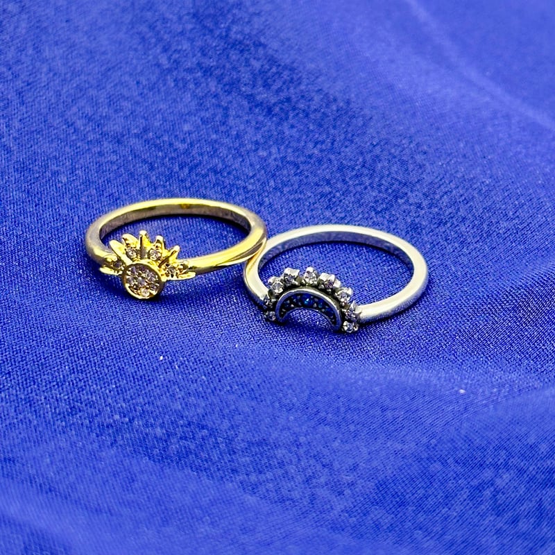 太陽と月の重ね付けリング｜ルナ＆サン 2本セット 天体ジュエリー