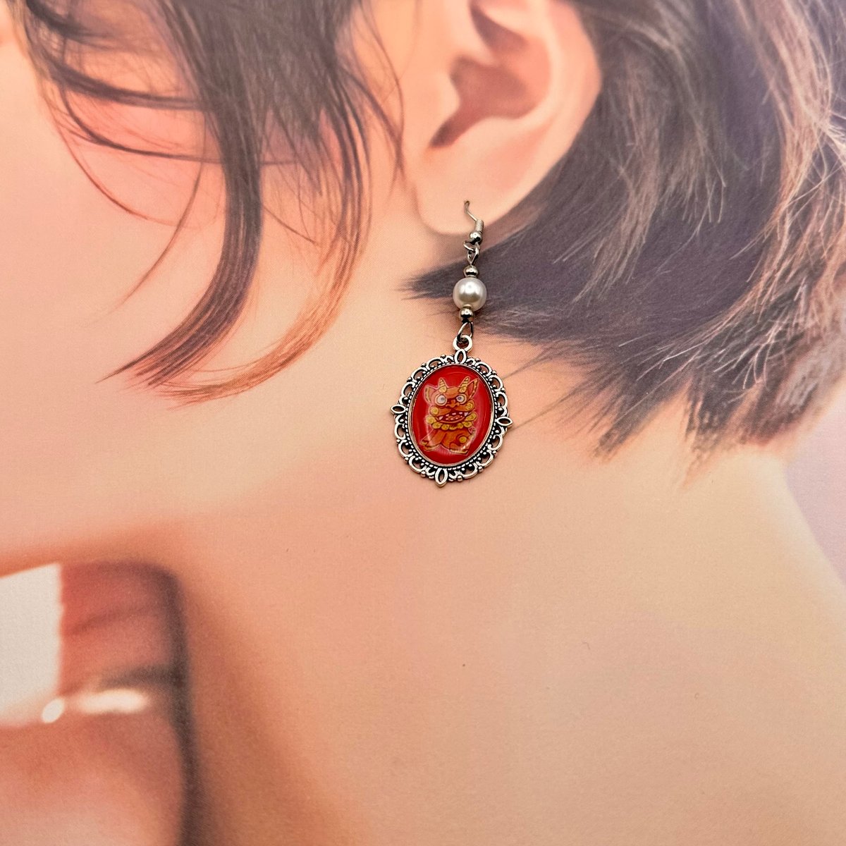 【ザビちゃん】【原画肉筆】シーサーペア 沖縄シリーズ 現代画家ザビちゃんコラボ《シーサー》ピアス