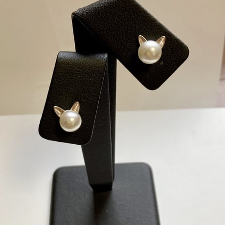 ねこ耳パールピアス/7mmパール