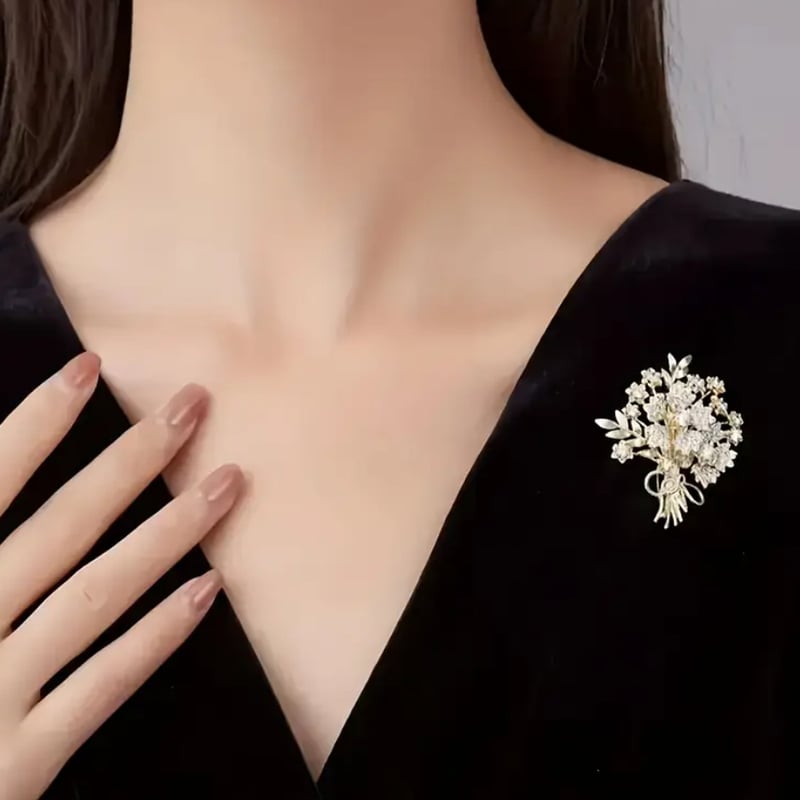 ゴールド花束ブローチ ラインストーン 上品 セレモニー