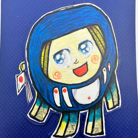 保守派の推し活に｜現代画家ザビちゃんコラボ《日本国旗 青ダルマ》ピアス