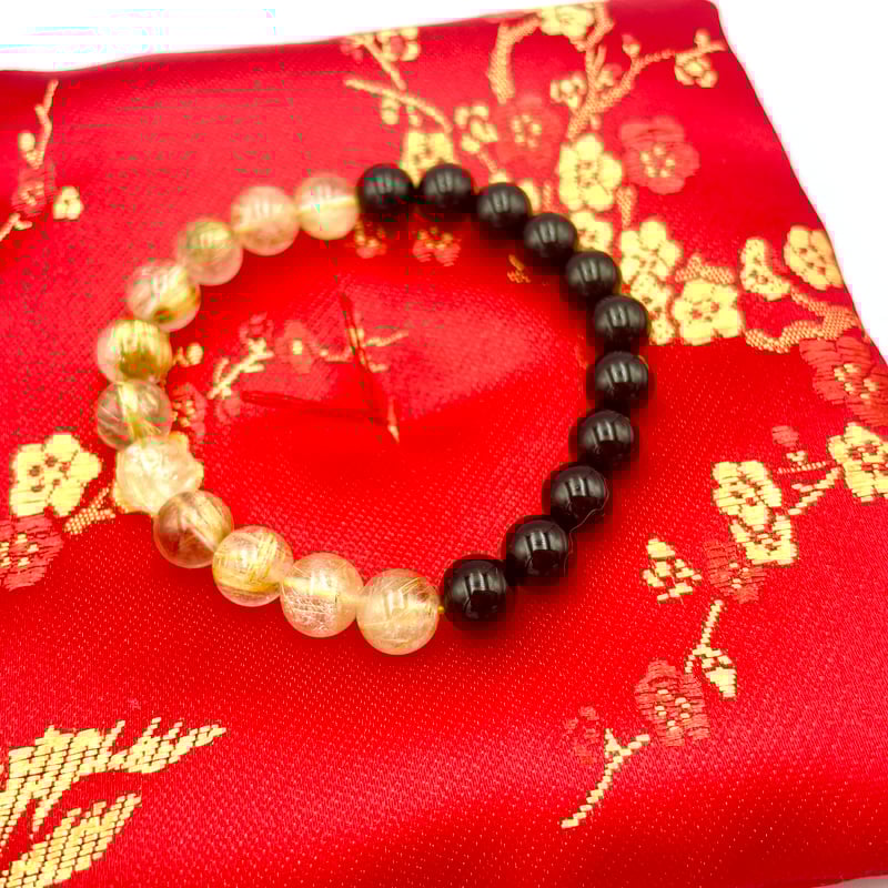 展示品】開運 ルチルクォーツ×オニキス 天然石ブレスレット｜ふるさと
