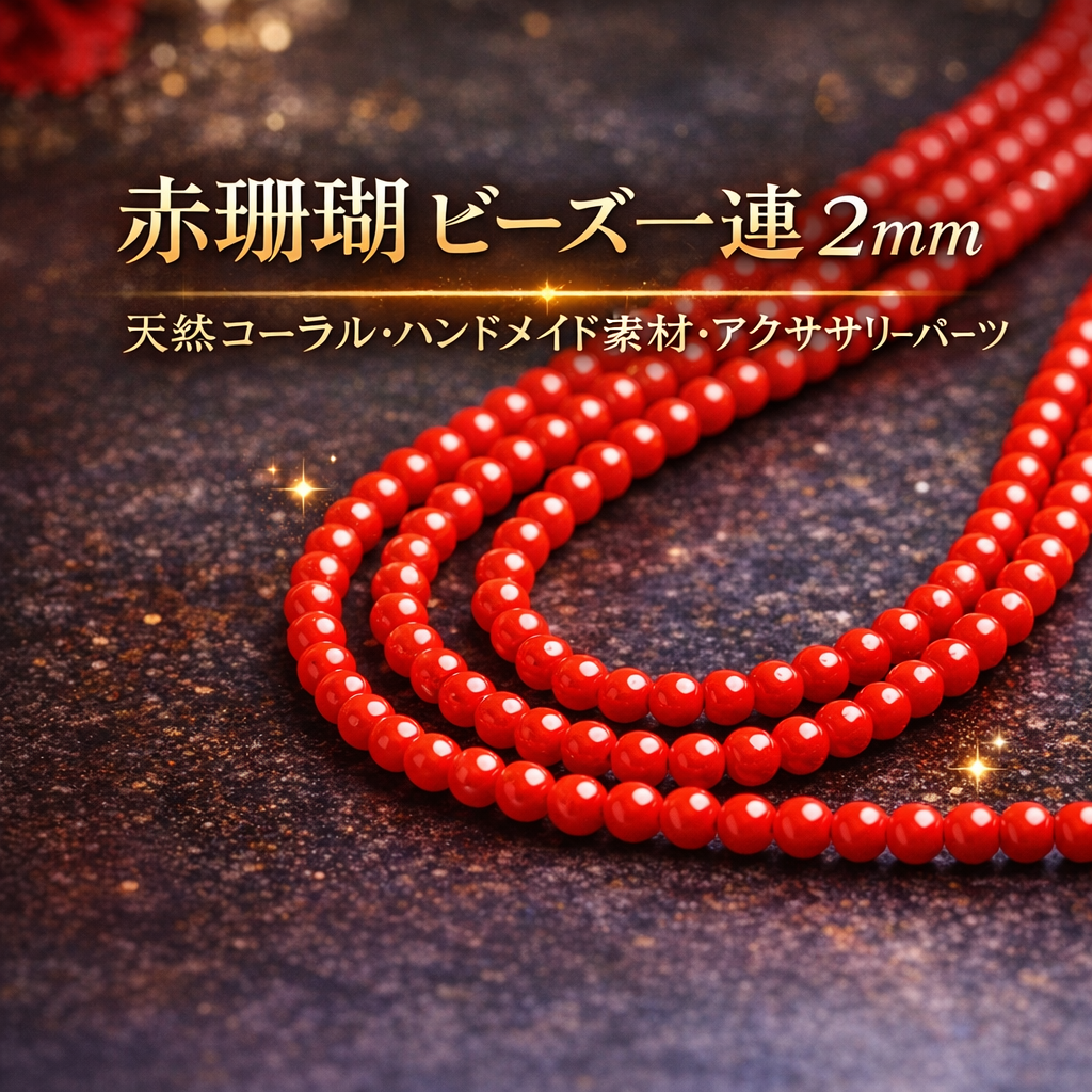 赤珊瑚 ビーズ 一連 2mm｜天然コーラル・ハンドメイド素材