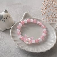 【大人からお子様まで】ホタルガラス（猫玉）の天然石ブレスレット｜キャッツアイ＆ローズクオーツ
