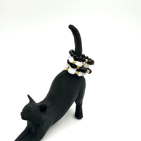 【キッズOK】白猫と黒猫のビーズリング フリーリング