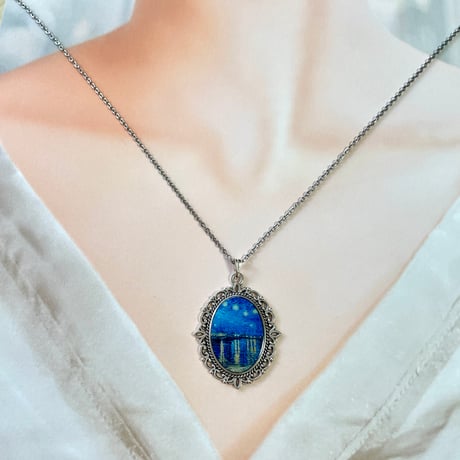 【再販】受注生産 ゴッホ「ローヌ川の星月夜」/アンティーク調ネックレス