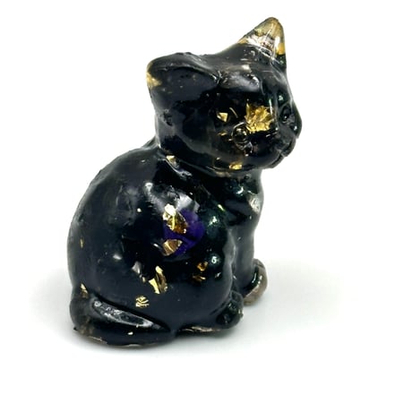 【彫刻置物】福ねこ /黒曜石