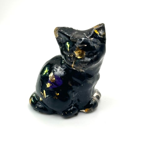 【彫刻置物】福ねこ /黒曜石