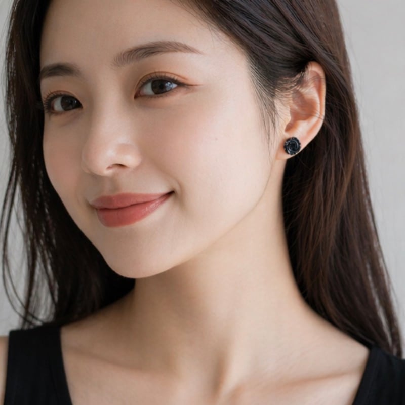 ライラックオニキス✳︎大人ハート　14kgf　天然石ピアス/イヤリング アレルギー対応】オニキスの薔薇ピアス｜サージカルステンレス｜天然石