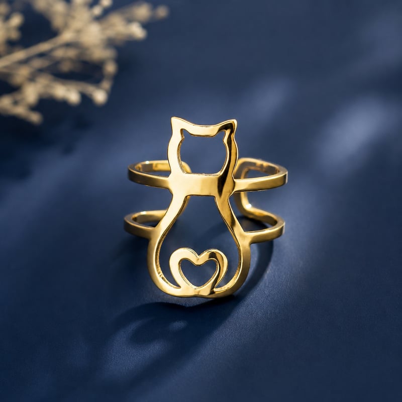 猫フリーサイズリング｜大人のためのシンプル猫アクセサリー