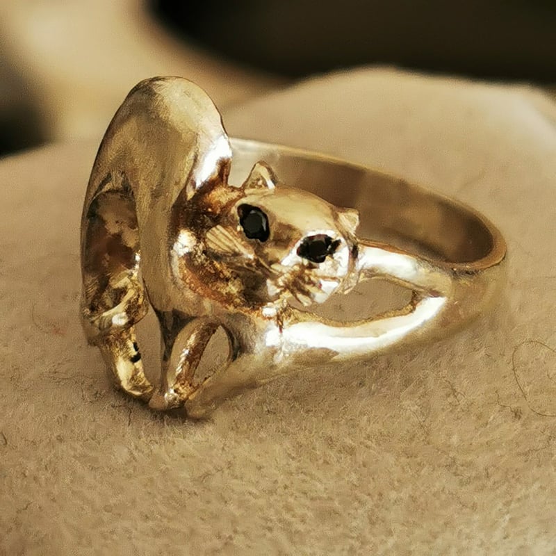 宝飾猫リング/ブラックダイヤ | ジュエリー春日