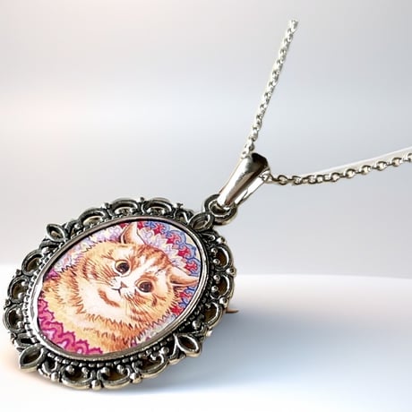猫の画家ルイス・ウエインの猫の絵/アンティーク調ネックレス