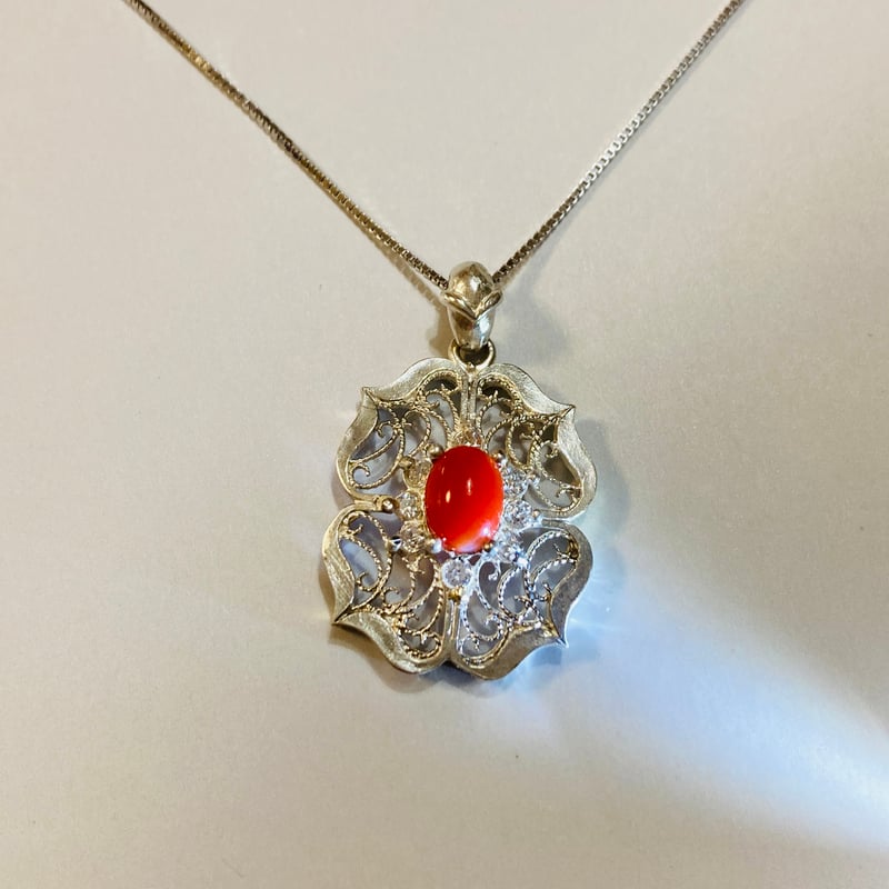 展示品】唐草模様ネックレス｜赤珊瑚｜奈良県ふるさと納税認定品  