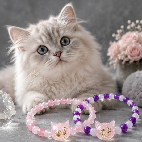 【大人からお子様まで】ホタルガラス（猫玉）の天然石ブレスレット｜キャッツアイ＆アメジスト