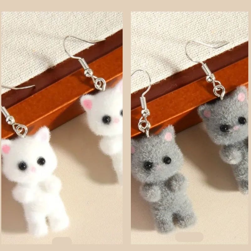 3Dレジン子猫ピアス｜ぬいぐるみみたいなふわふわ猫アクセ