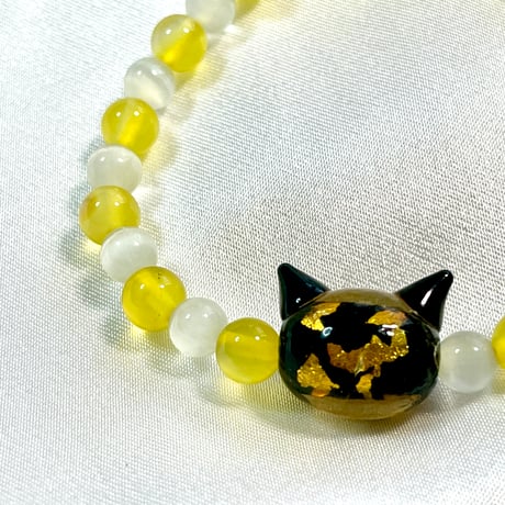 【大人からお子様まで】ホタルガラス（猫玉）の天然石ブレスレット｜キャッツアイ＆イエローアゲート