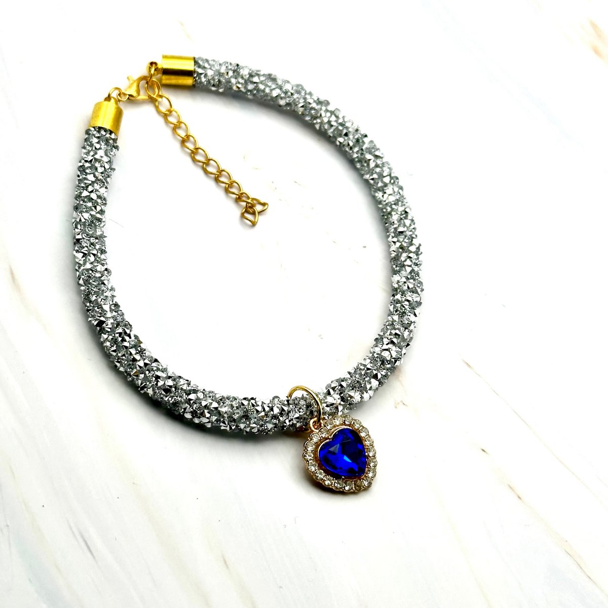 猫・犬用キラキラ首輪ネックレス｜ハートチャーム付きペット