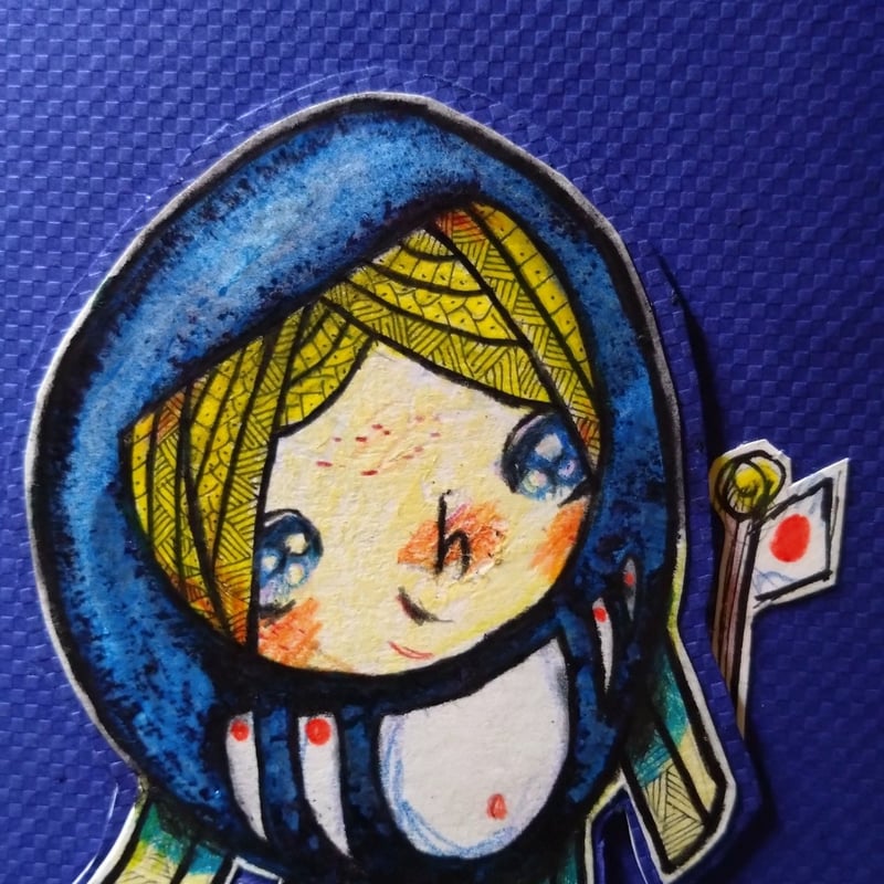 【ザビちゃん】【原画肉筆】自画像 受注生産】 《青ダルマ肉筆原画再現》現代画家ザビちゃんコラボ