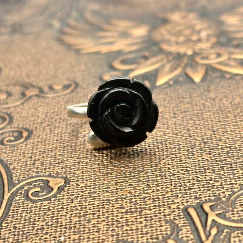 黒薔薇リング｜天然石オニキス薔薇フリーサイズ指輪 | ジュエリー春日