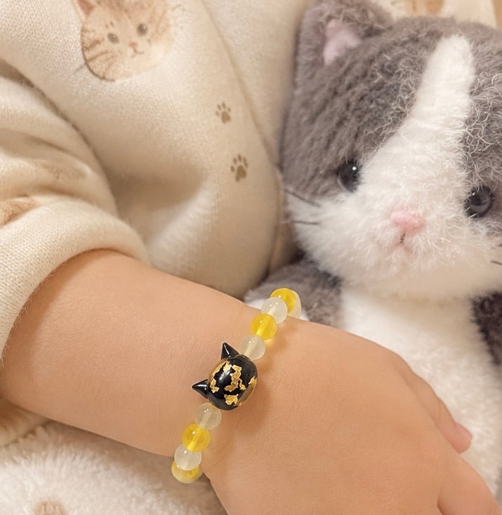 大人からお子様まで】ホタルガラス（猫玉）の天然石ブレスレット