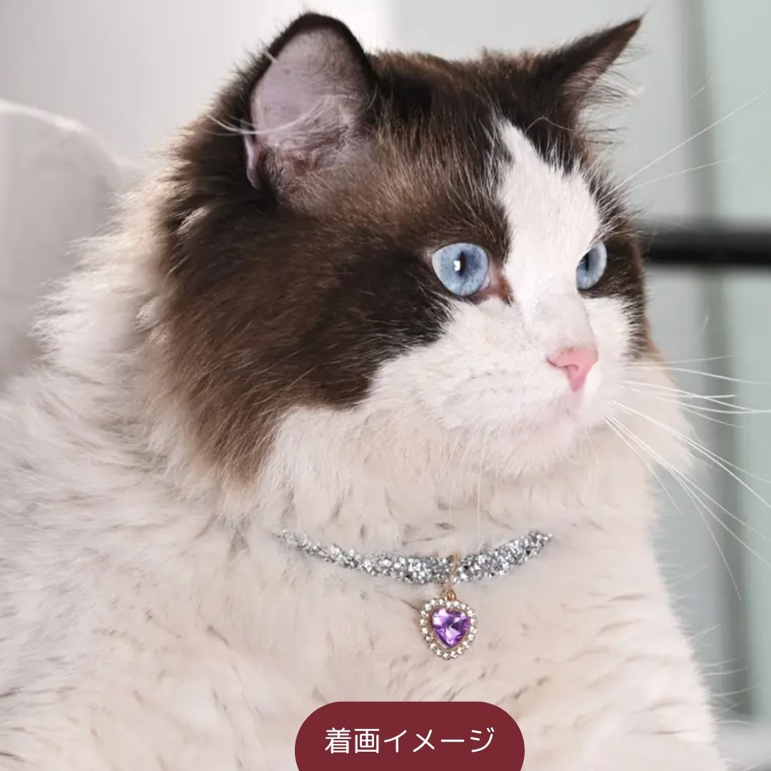 猫・犬用キラキラ首輪ネックレス｜ハートチャーム付きペット