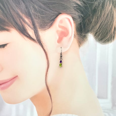 二連天然石ピアス/アメジスト ペリドット