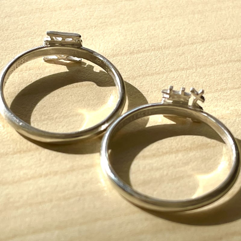 【7〜18号】漢字の指輪2個セット/猫愛のシルバーリング 日本文化を感じる 漢字の指輪/「愛」「猫」二本セット シルバー